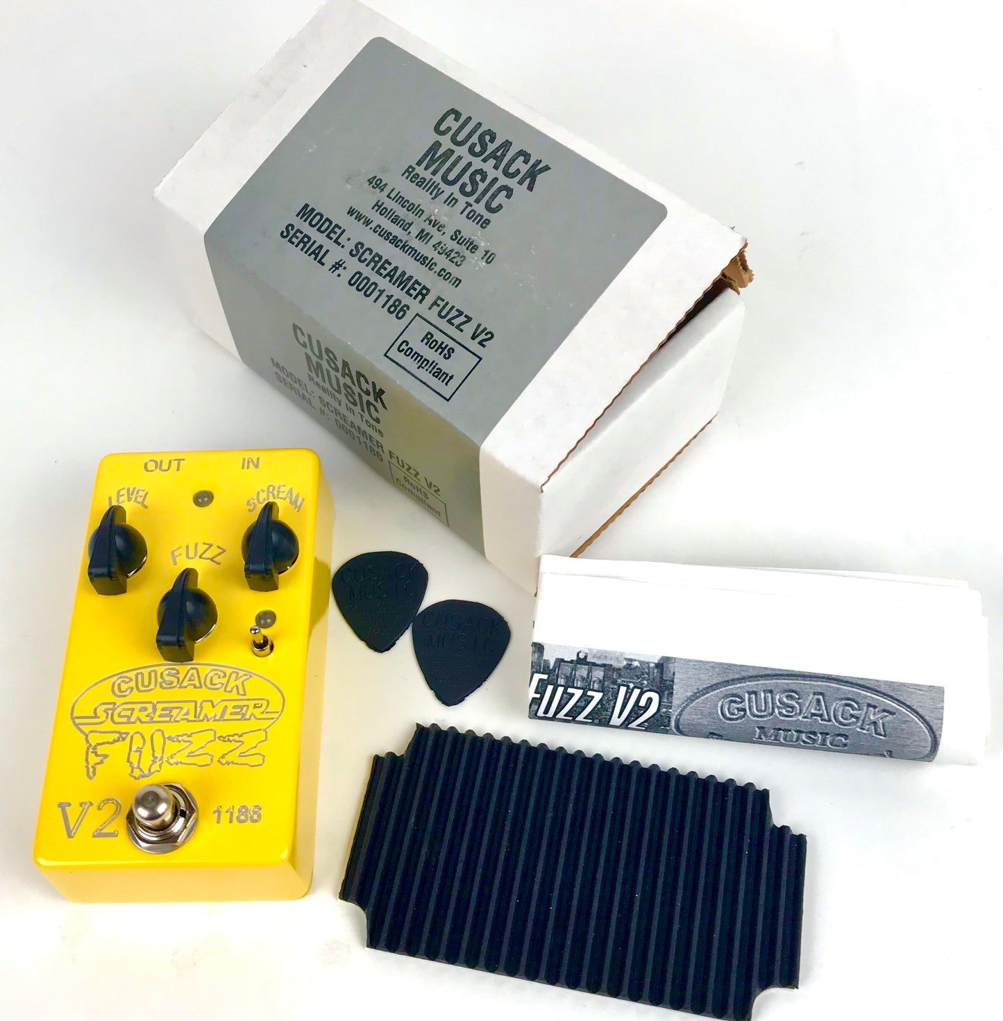 Screamer Fuzz V2, brand new old stock, etched s/n 1186