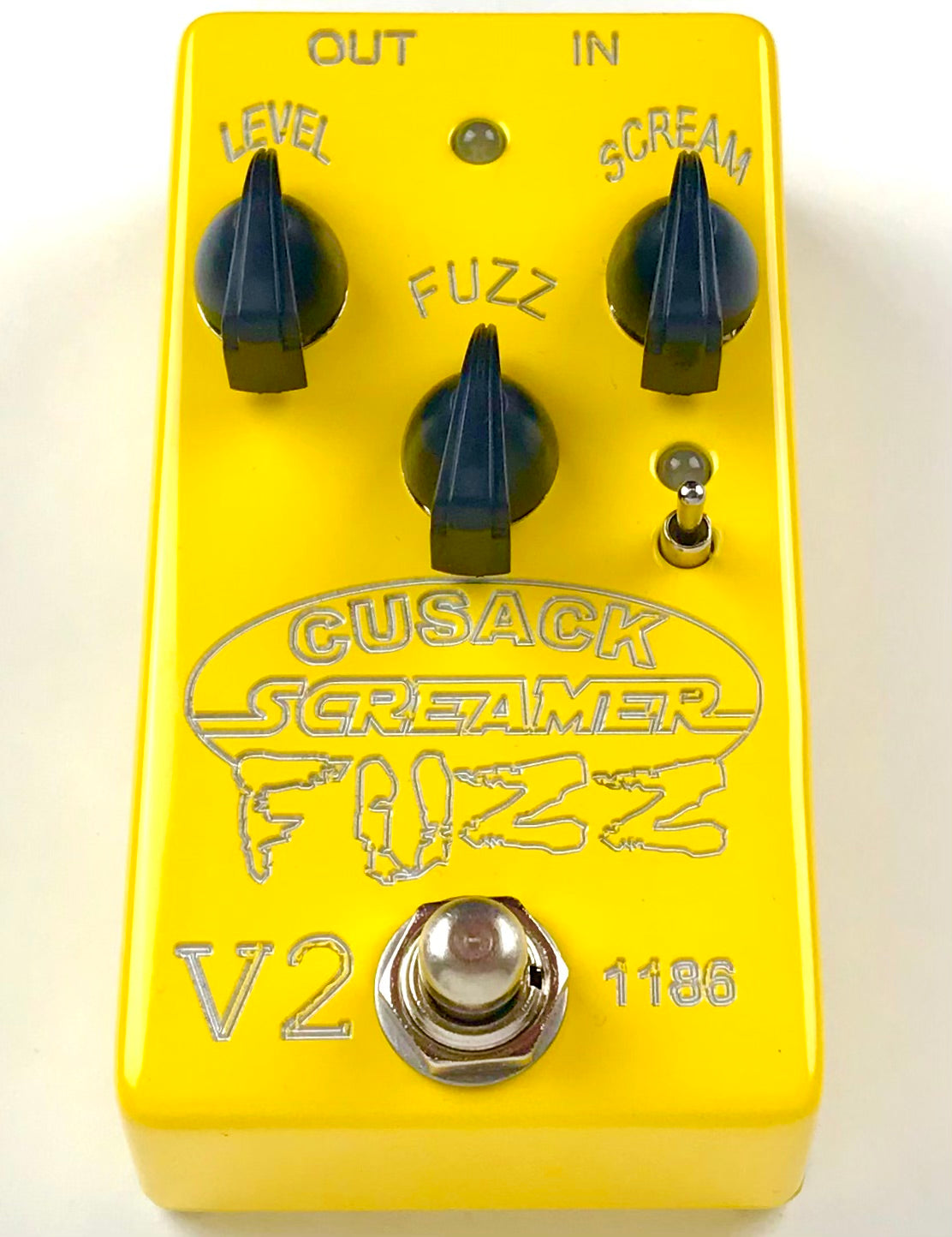 Screamer Fuzz V2, brand new old stock, etched s/n 1186