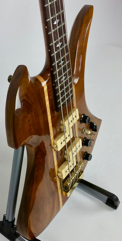 B.C. Rich Mockingbird bass (1980), koa w/maple stringers, headstock repair