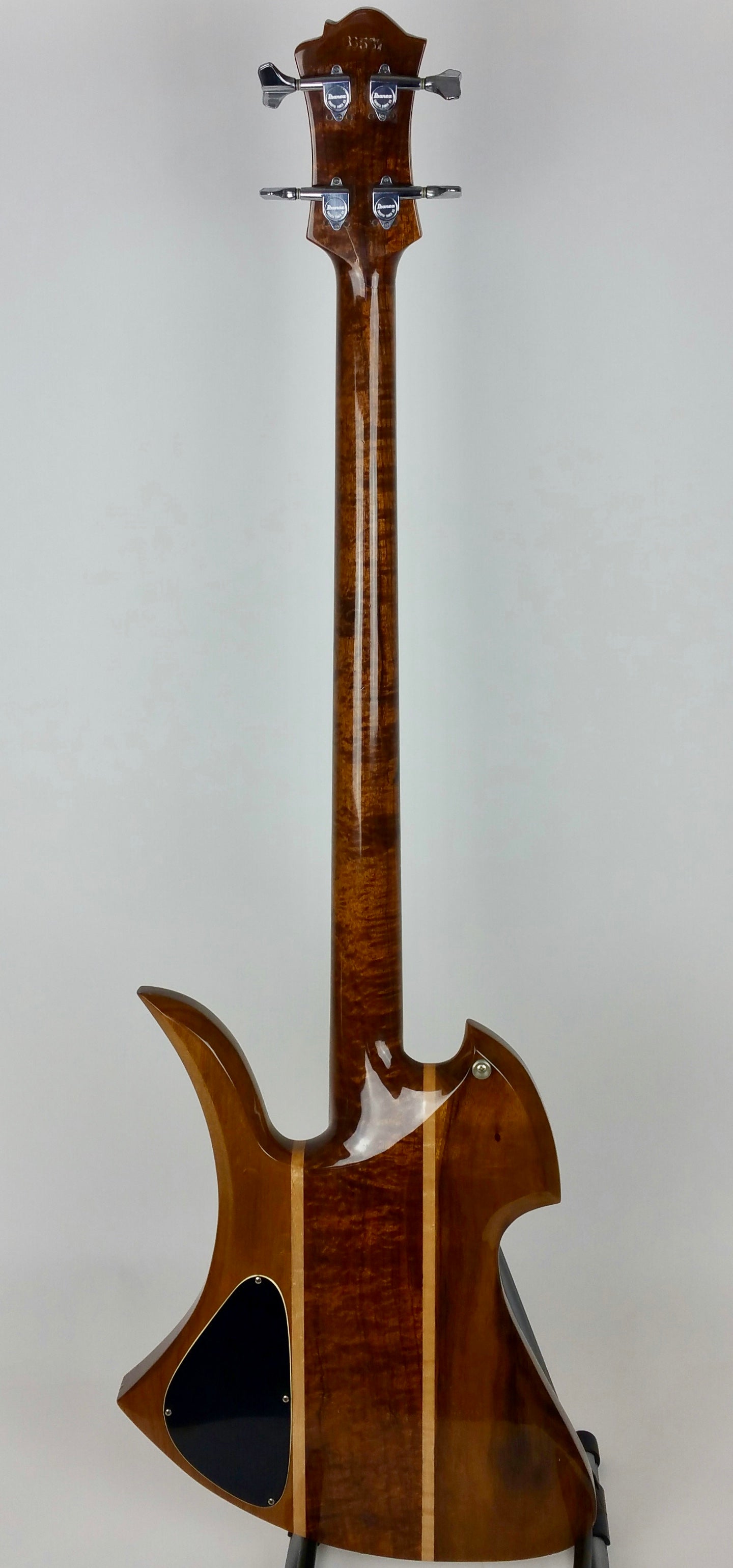 B.C. Rich Mockingbird bass (1980), koa w/maple stringers, headstock re ...