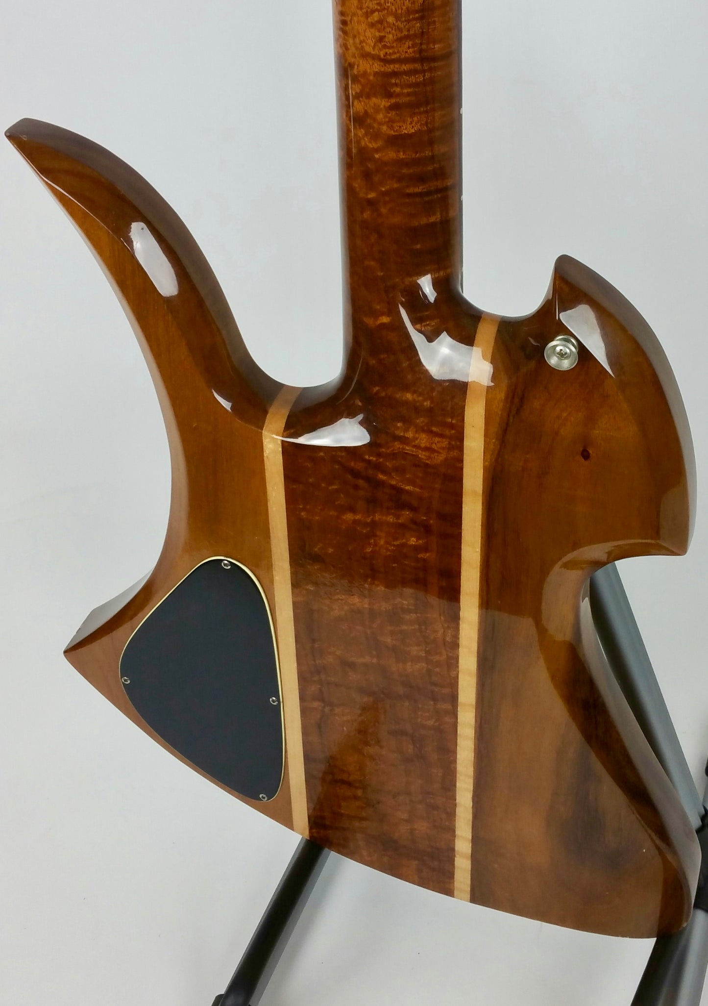 1980 Mockingbird bass, koa w/maple stringers, headstock repair